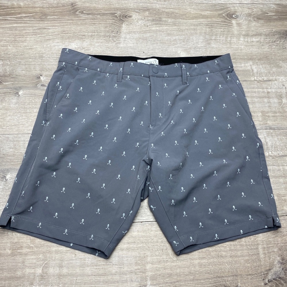 TEE TIME Shorts Mens 36 Gray Polyester Golf‎ Performance Crossed Clubs Print 9in